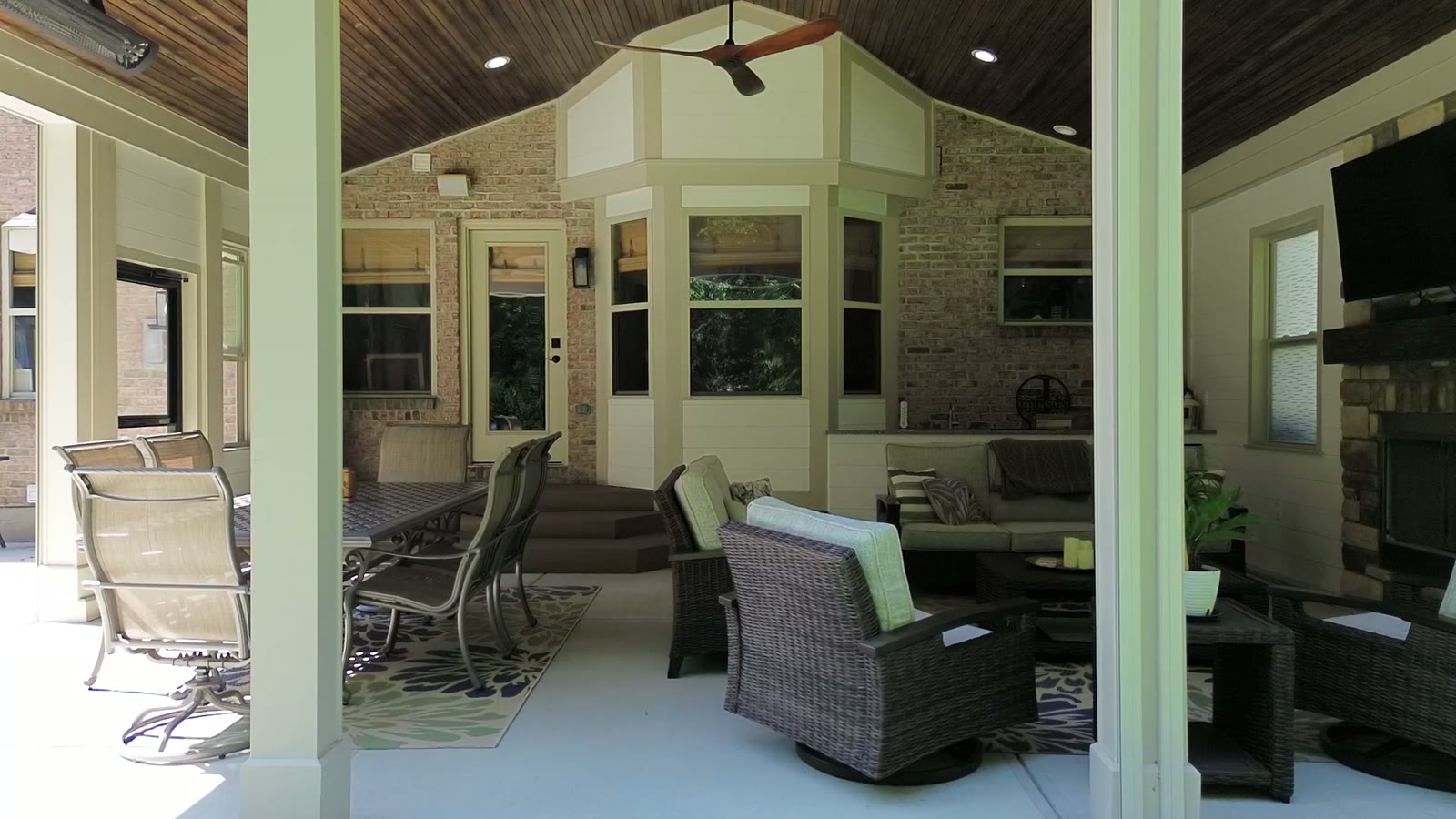 Walkthrough of finished covered porch and outdoor living spaces.